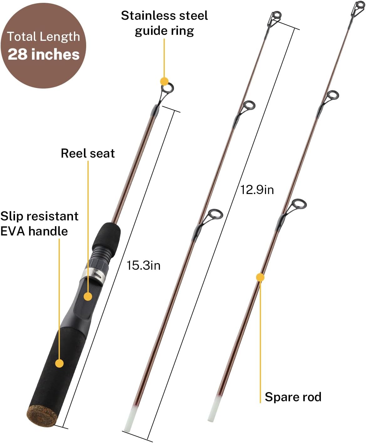 Gonex Ice Fishing Rod Reel Combo - Medium Light Carbon Fiber Kit with Spinning Reel & Folding Stool | Portable Winter Fishing Gear