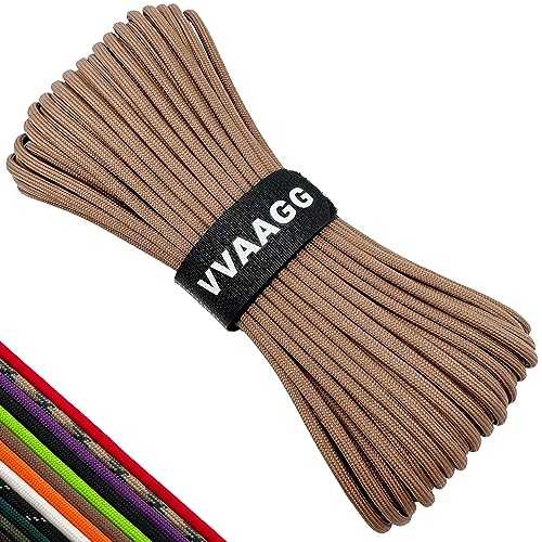 VVAAGG 550 Paracord 100FT, Heavy-Duty Strong Rope, 4mm Parachute Cord, Outdoor Camping Gear Tent Rope Tan