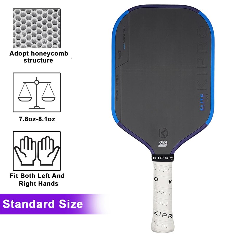 Elite MAX S4 Pickleball Paddle-16MM Carbon Fiber Pickleball Paddle Carbon Fiber Surface Hybrid Paddle Increased Power It Adopts The Fourth-Generation Core Technology of Hot-Pressing Molding Blue