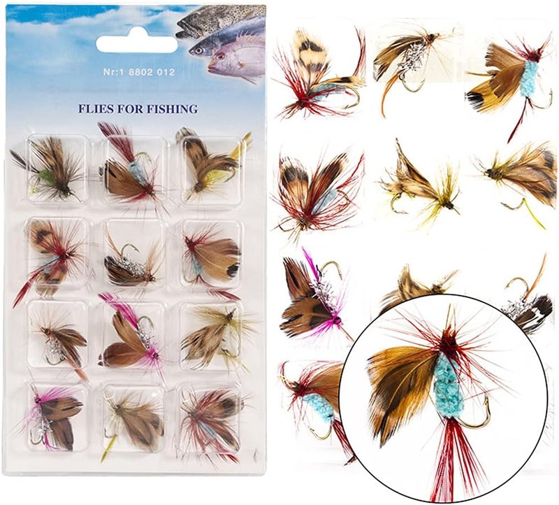 Fly Fishing Lure Kit - 12Pcs Assorted Wet & Dry Baits for Bass & Trout | Sharpened Hooks Included