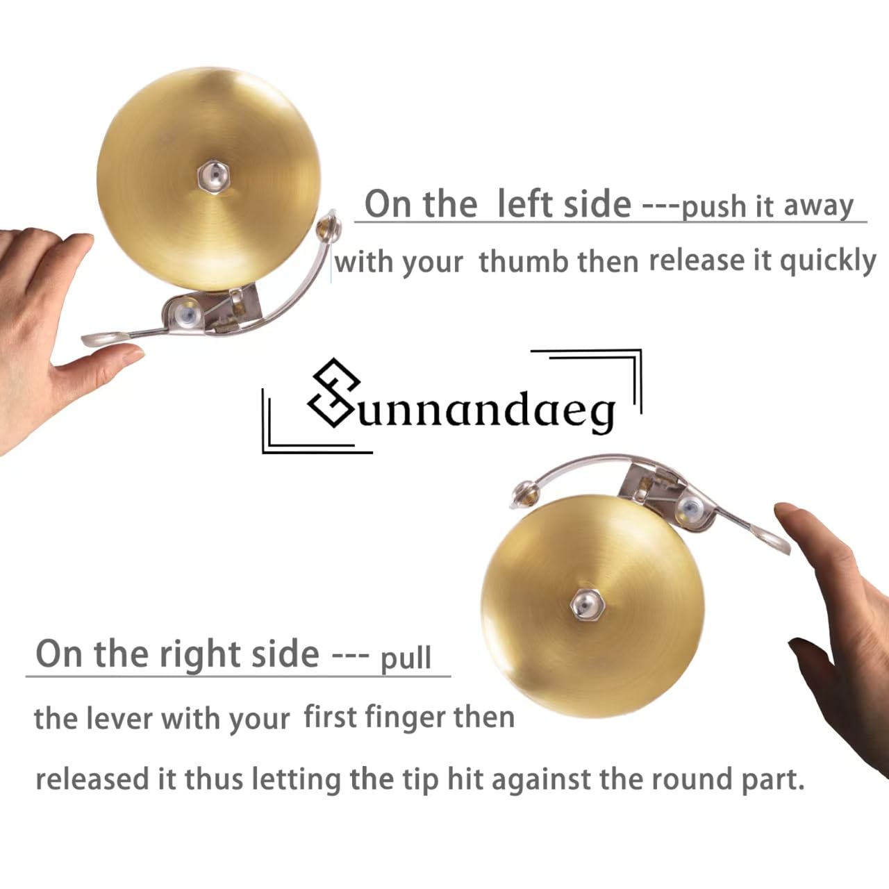 SUNNANDAEG 56mm Solid Brass Bike Bell, 20% Louder 84dB Melodious Ring, Vintage Hand-Spun Rustproof Bicycle Bell, Universal Fit 22.2–31.8mm Handlebar for Road Gravel City Commuter Mountain & Kids Bikes