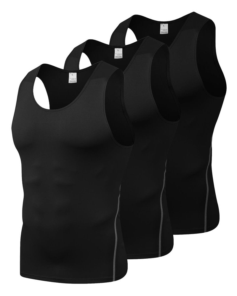 LWISMIL 3 Pack Black Compression Tank Top Men Sleeveless T-Shirt Dry Fit Athletic Workout Sports Running Baselayer Undershirt