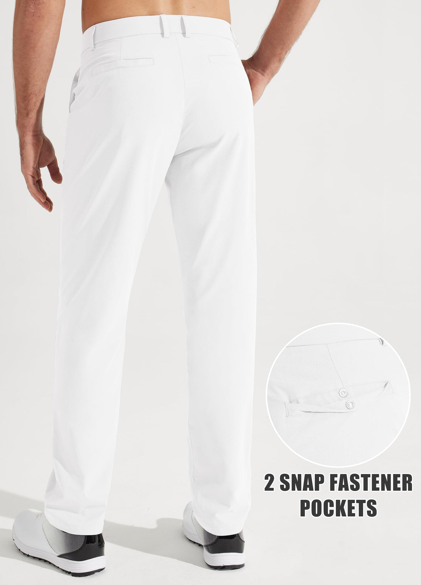 Libin Mens Golf Pants Stretch Work Dress Pants 30" Quick Dry Lightweight Business Casual Pant for Men Comfy Water Resistant, White, 34W x 30L