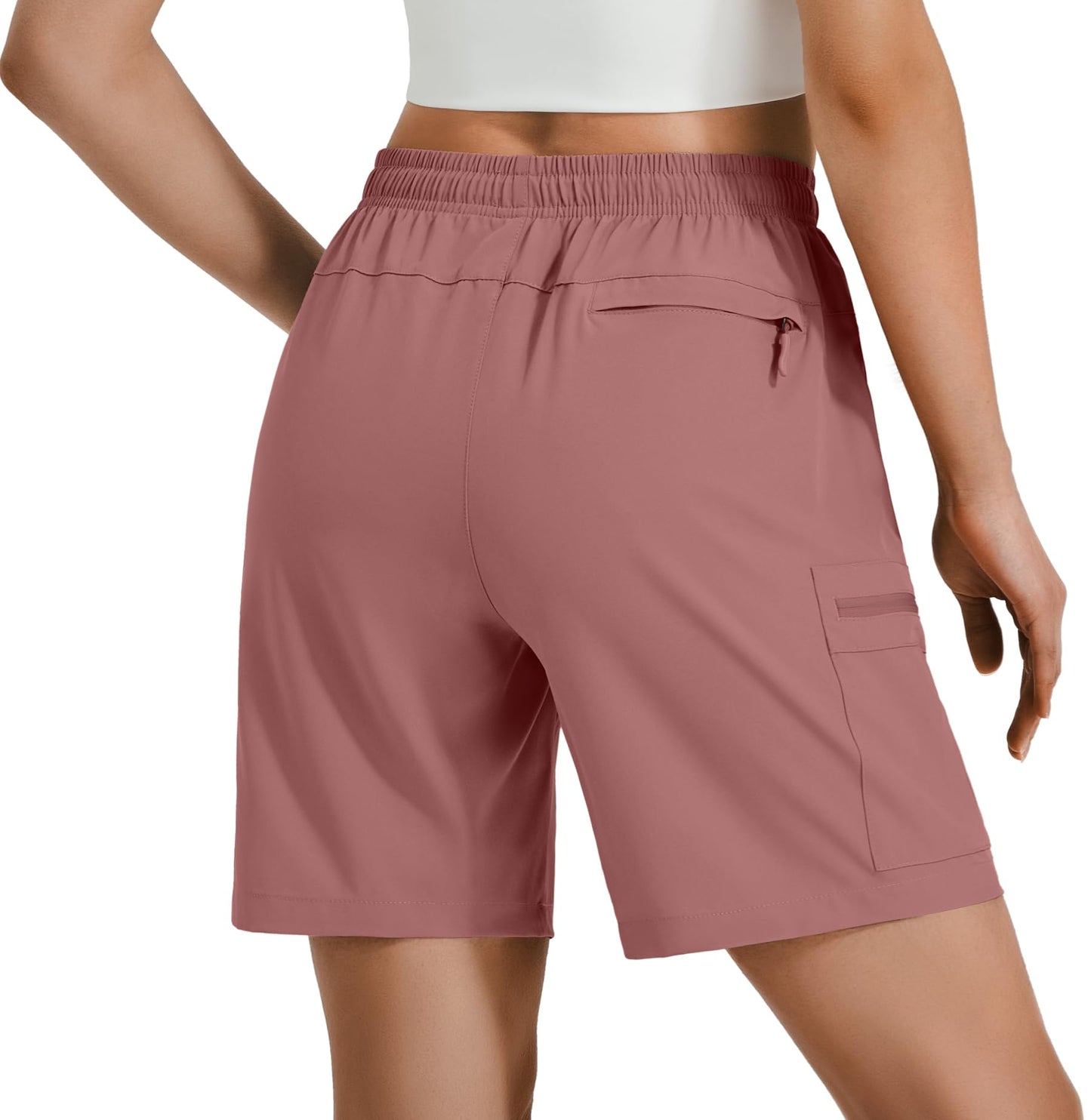 Hugut Women's Lightweight Hiking Cargo Shorts Quick Dry Athletic Shorts Camping Travel Golf Zipper Pockets Water Resistant Dusty Pink