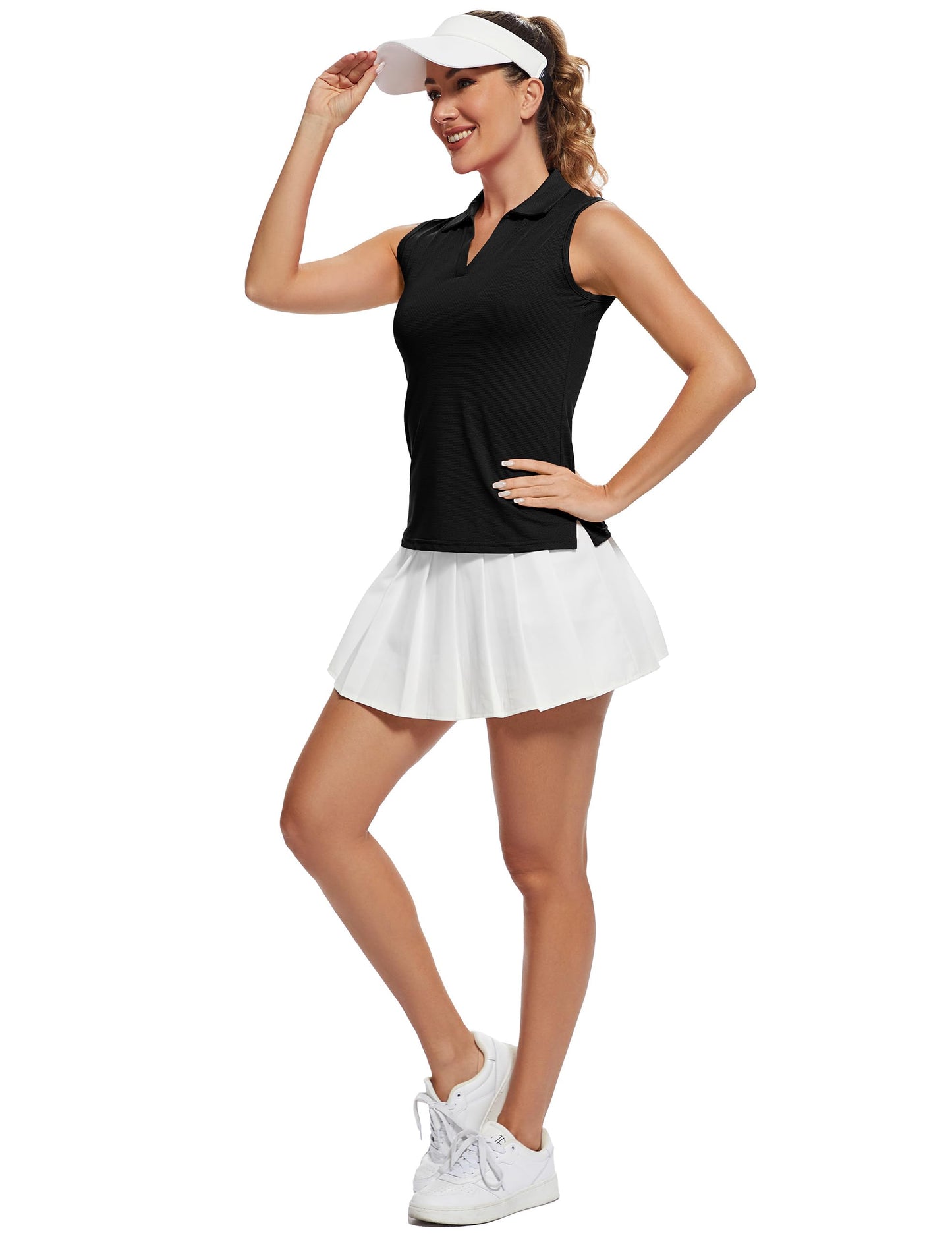 MathCat Women's Sleeveless Golf Shirts UPF 50+ Quickly Dry Tennis Polo Lightweight Sports Athletic Tank Tops Black
