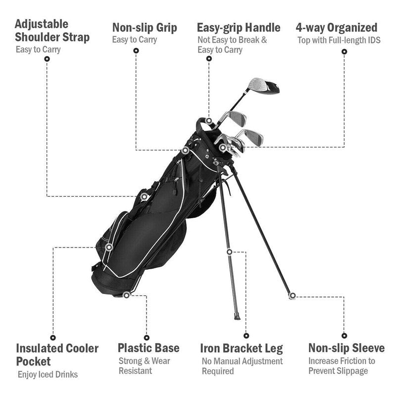 OFFICEJOY Golf Stand Bag, Portable Golf Clubs Bag w/4 Way Dividers, 4 Pockets, Adjustable Shoulder Straps, Pencil Golf Bag w/ 2 Non-Slip Stand, Lightweight Golf Bag for Men Women (Black)