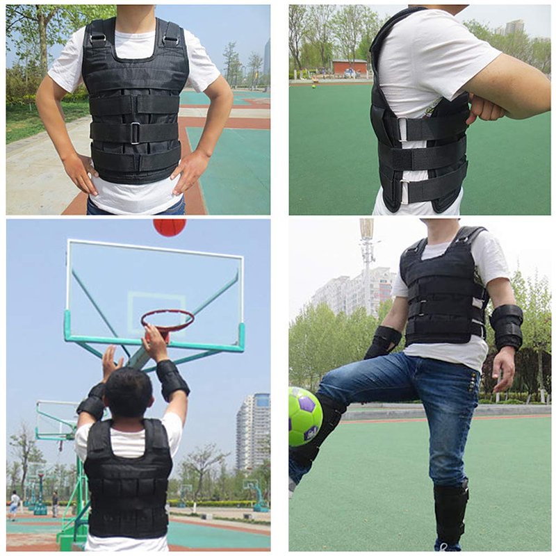 Weighted Vest,YIWENG Max Loading 50kg Adjustable Weighted Vest Weight Jacket Ox Exercise Weight Loading Cloth Strength Training (Empty), Black