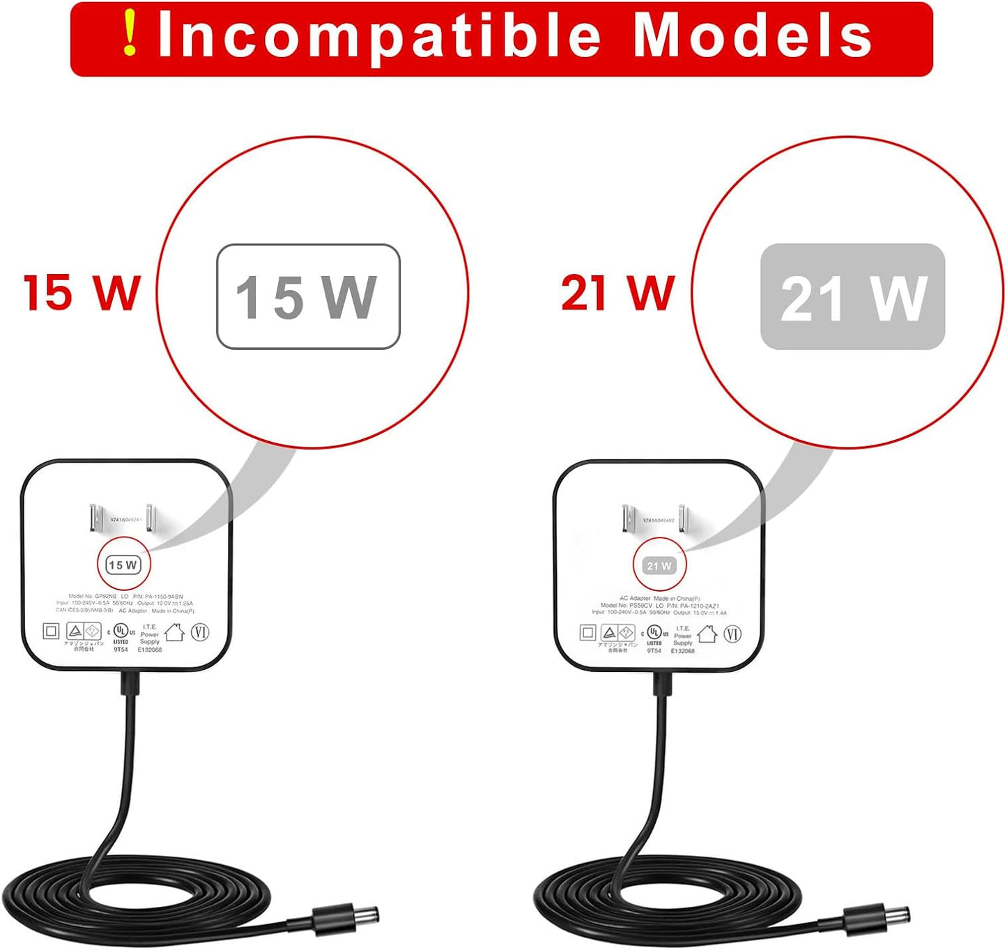 30W Power Cord Adapter for Echo Show 8, 10, 15 & 21 | 5ft White Wall Charger Cable