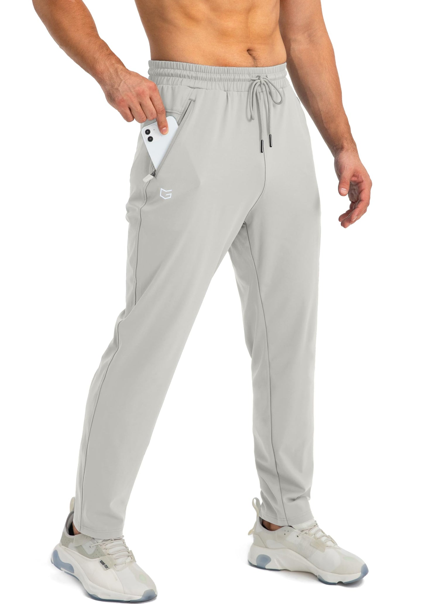 G Gradual Men's Sweatpants with Zipper Pockets Tapered Joggers for Men Athletic Pants for Workout, Jogging, Running (Bright Grey, Medium)