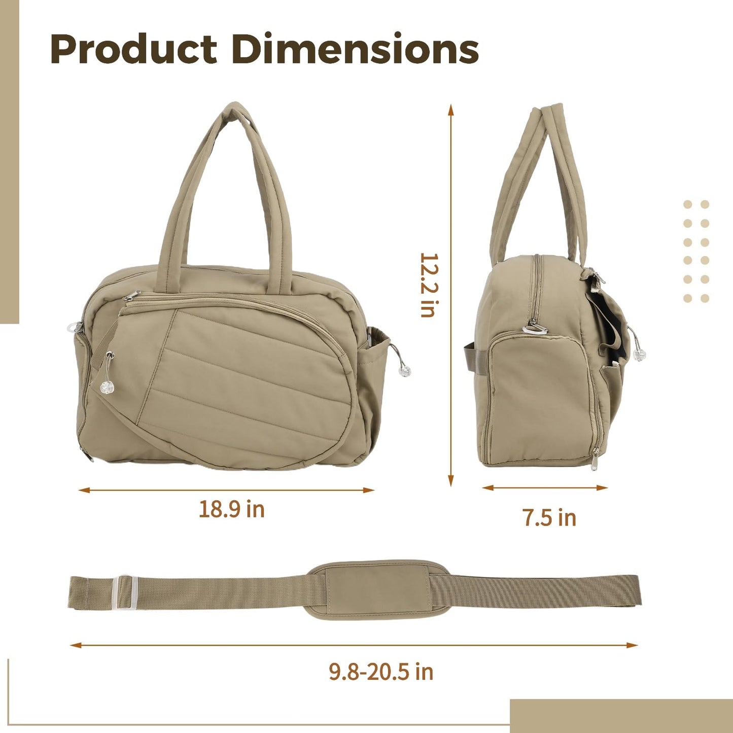 OMISTAR Tennis Bags for Women - Tennis Racket Tote Bag with Shoe Compartment, Racquet Compartment, Water Bottle Pocket, 18.9 x 7.5 x 12.2 in Tennis Bag Weekend Bag for Women, Camel