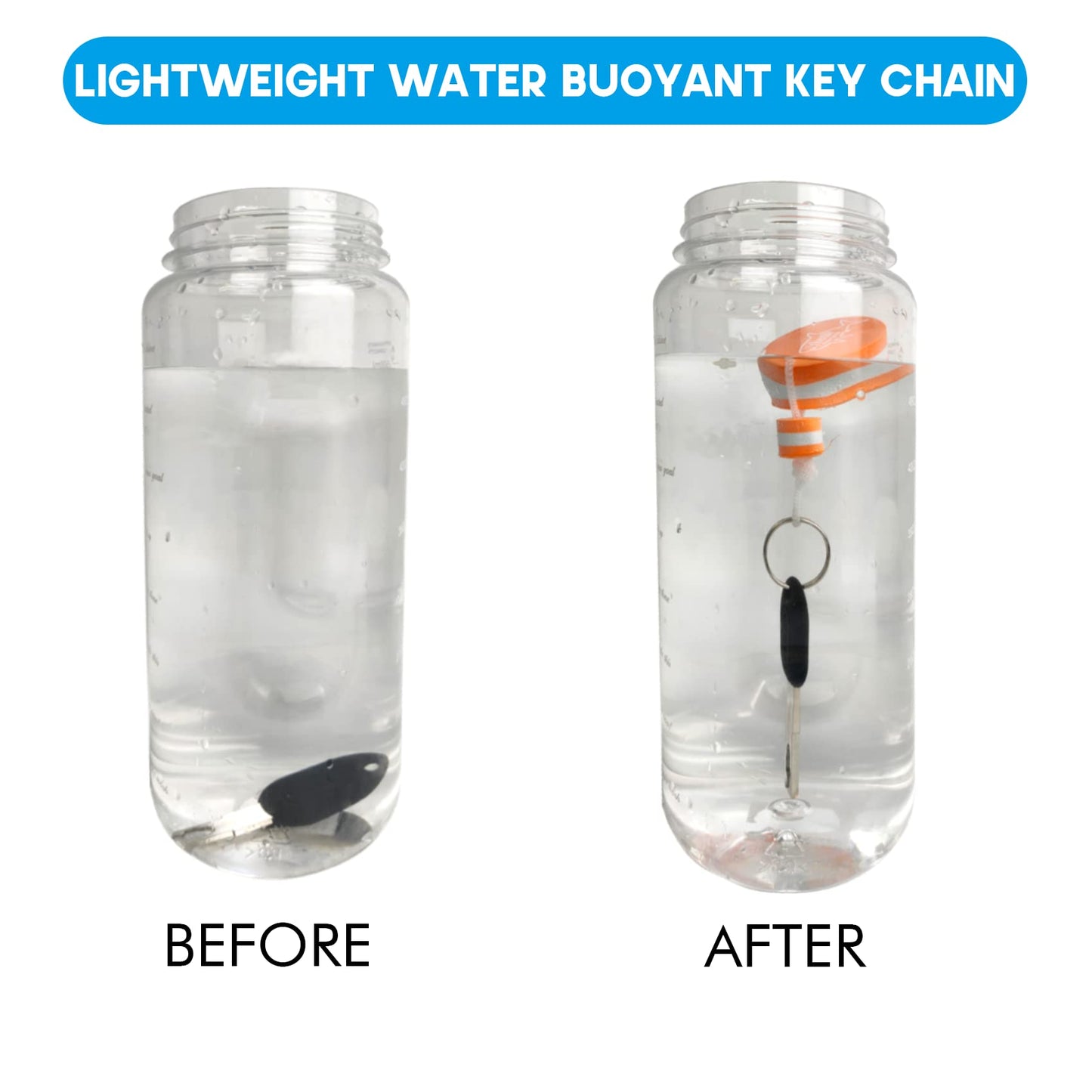 Riverruns Floating Key Ring Glow in Dark Lightweight Water Buoyant Key chain, Boat Key Chains for Water Sports (Orange & Blue, Medium)