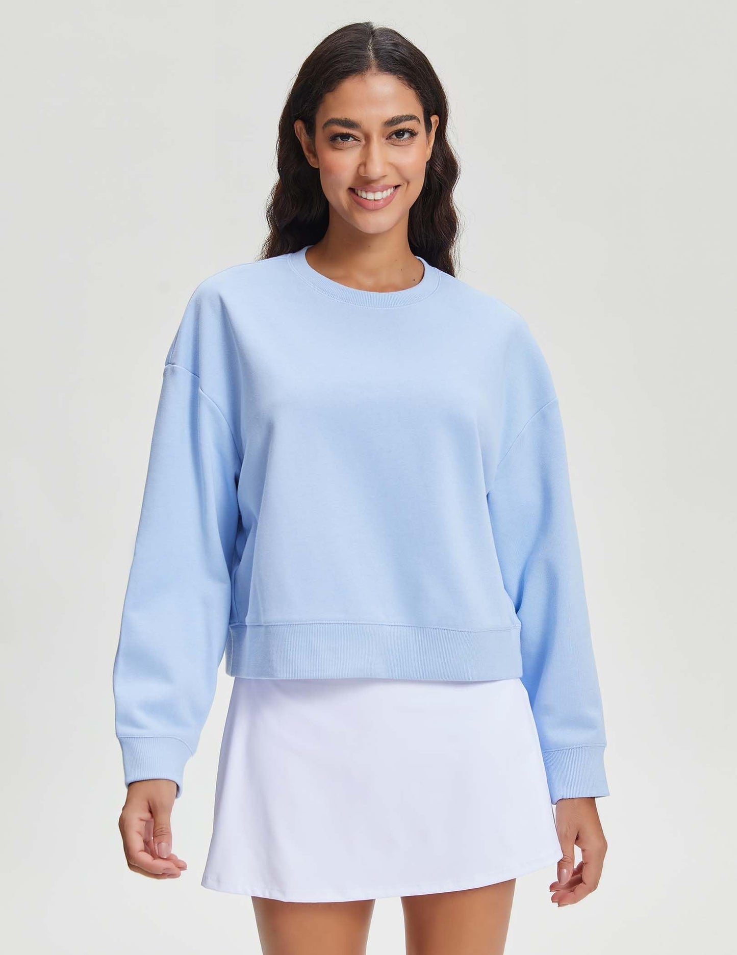 Stelle Cropped Sweatshirts for Women Cotton Long Sleeve Crop Tops Crewneck Pullover Oversized Sweater