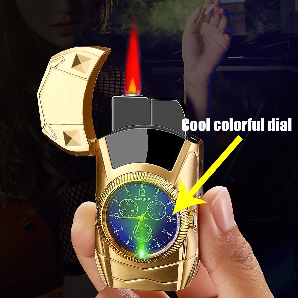 Zetilyn Torch Lighter, Car Shape Cool Novelty Lighter, Red Flame Refillable Butane Lighter Adjustable Flame with Clock Dial for Camping Grill Fireplace Candle Man Birthday Gifts (Fuel Not Included)