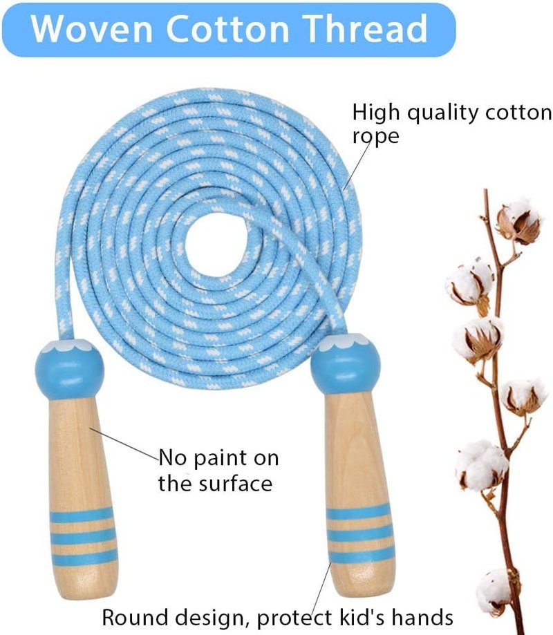 Adjustable 7ft Kids Jump Rope - Cotton Skipping Rope with Wooden Handles for Outdoor Fitness