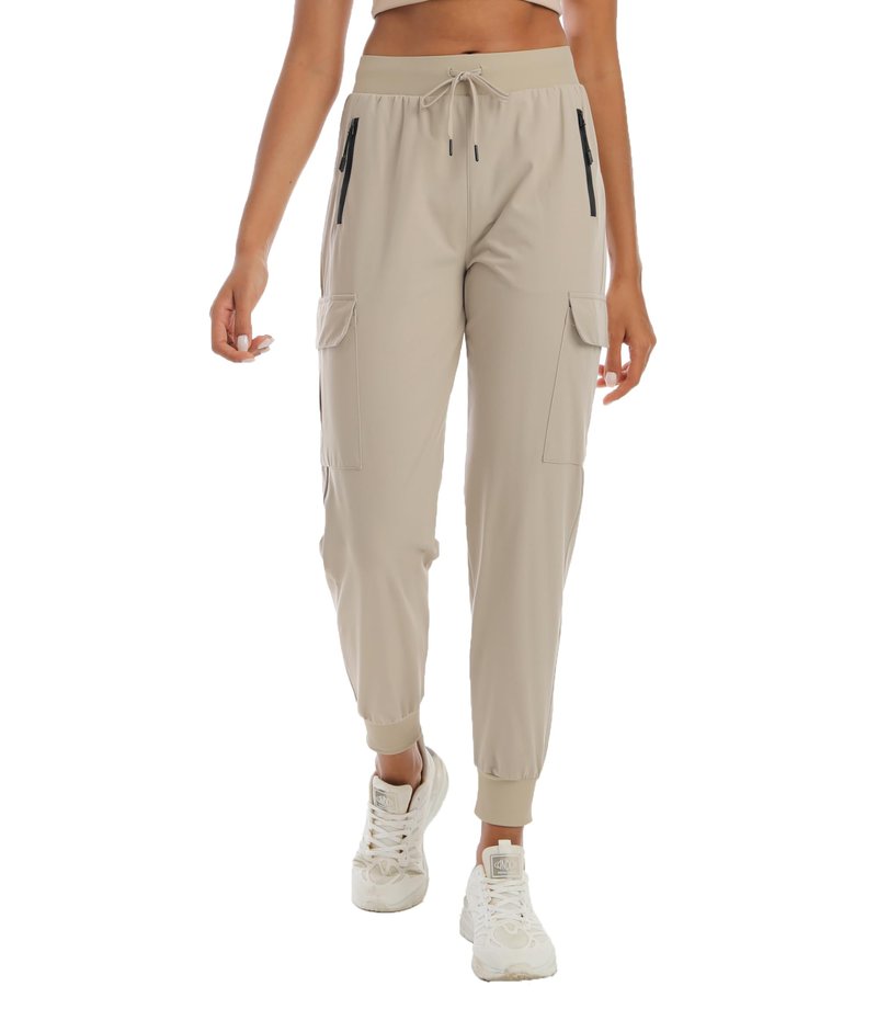 Womens Cargo Hiking Pants with Pocket - Lightweight Quick Dry Workout Joggers for Travel, Camping and Outdoor Wear(Light Beige M)