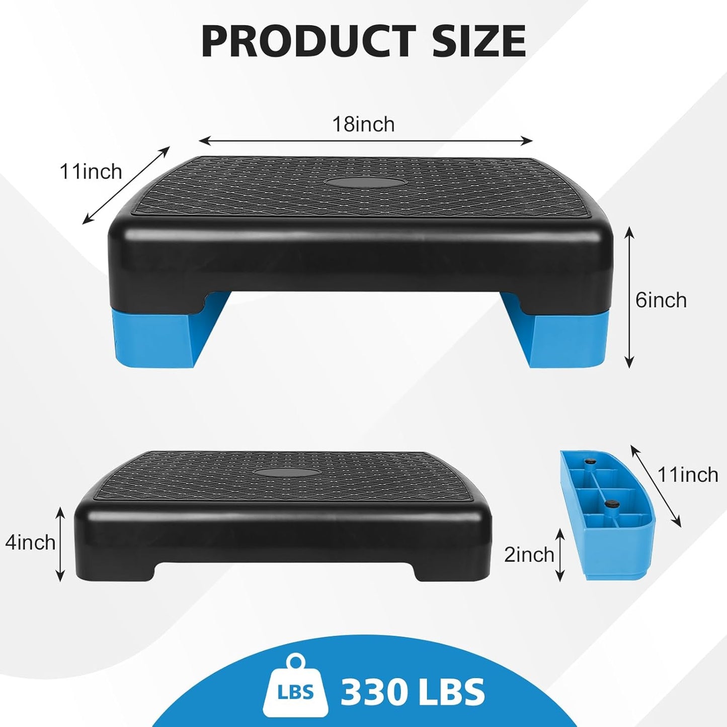 Adjustable Aerobic Step Platform - 18'' Fitness Stepper with 2 Risers | Home Gym Cardio & Strength Training