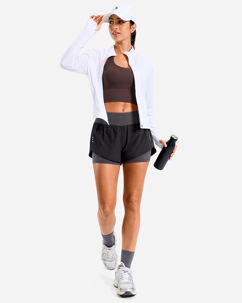 Women's Running Shorts - 2 in 1 High-Waisted Athletic Gym Shorts with Zipper Pocket | Spandex Yoga Wear
