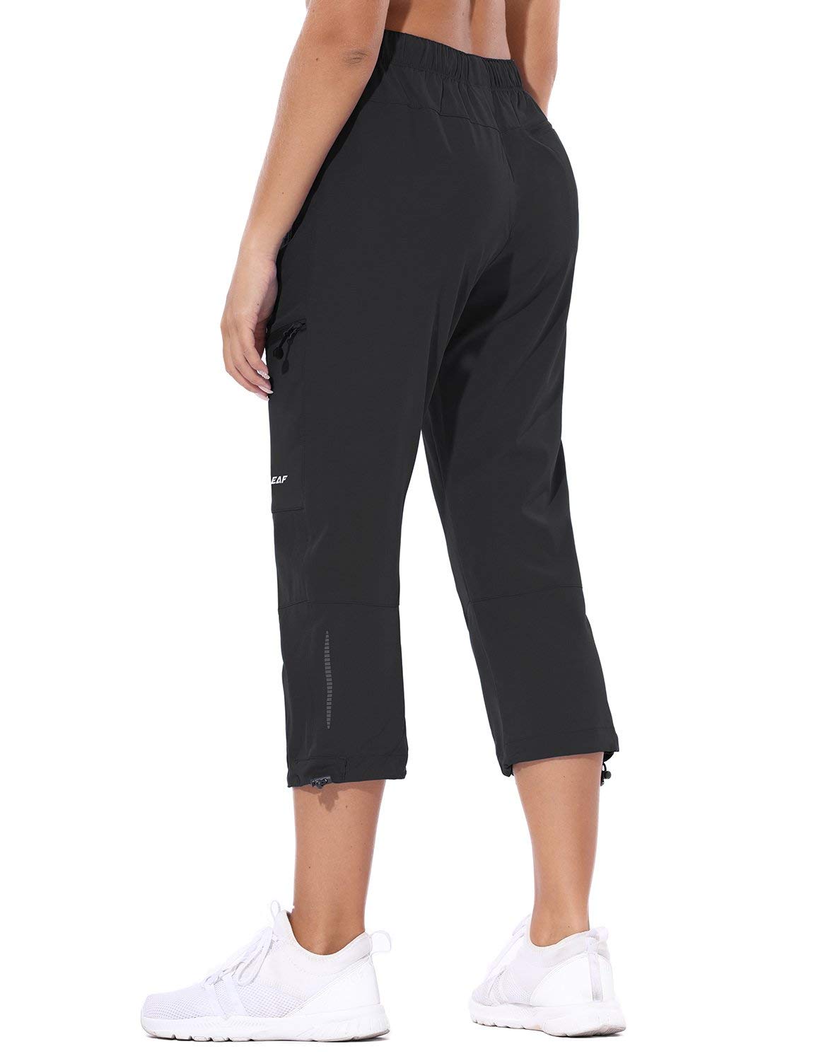 baleaf Women's Hiking Cargo Capris Outdoor Lightweight Water Resistant Pants UPF 50 Zipper Pockets Black Size L