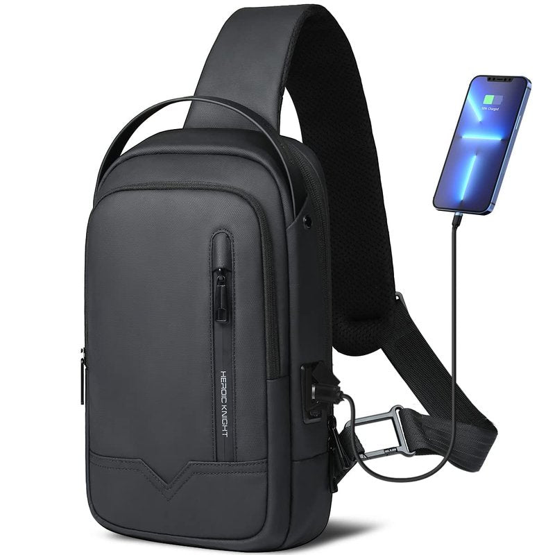 Sling Bag for Men Women Chest Bag Should Bags for 11.3 Inch iPad with USB Charging Port Water-Resistant Crossbody Sling Backpack LightWeight Anti-Theft Casual Daypack for Travel Sports Hiking-Black