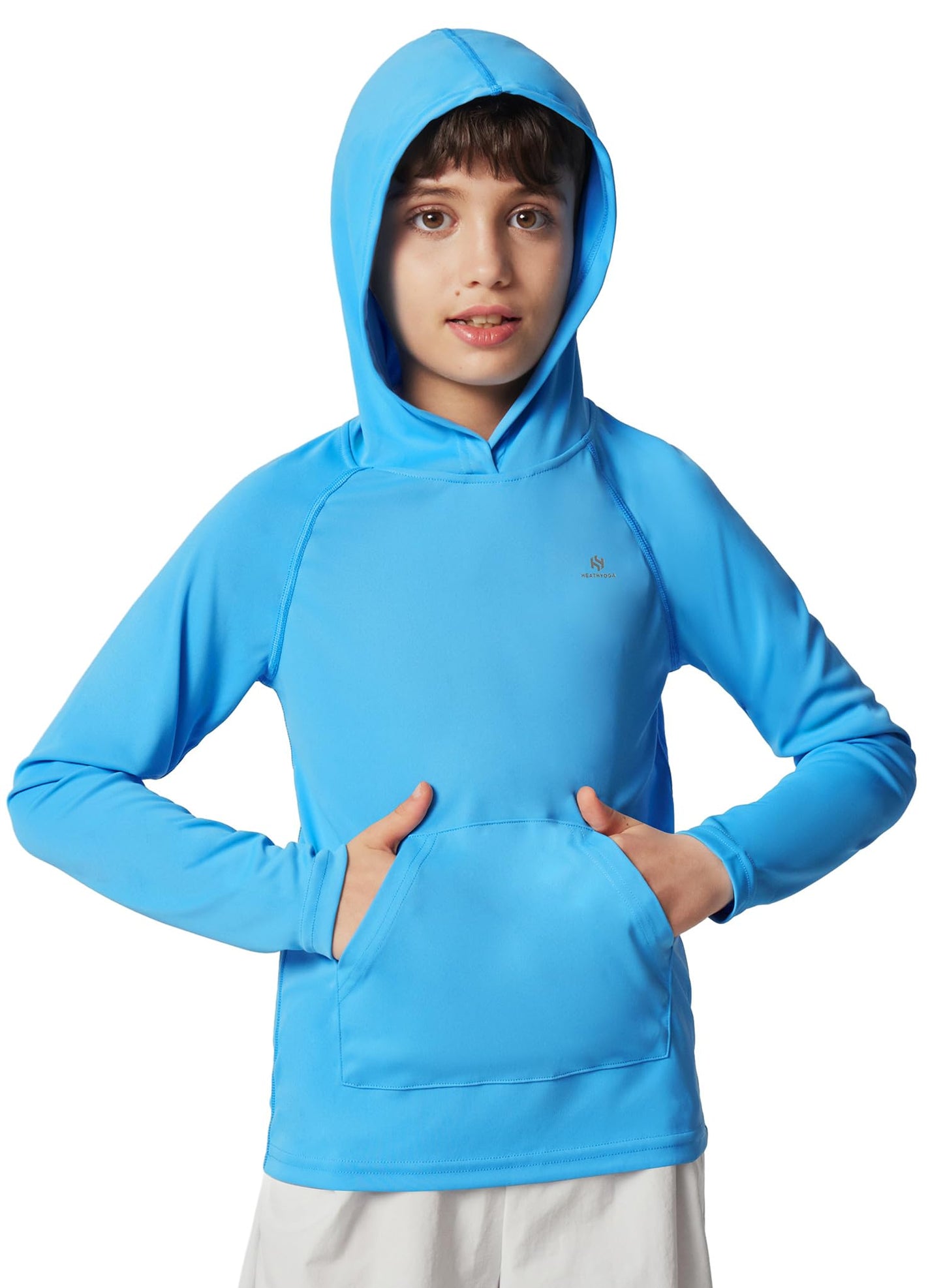 Heathyoga Rash Guard for Boys Swim Shirt UPF 50+ UV Sun Protection Hooded Fishing Shirt with Pocket for Toddler Kid