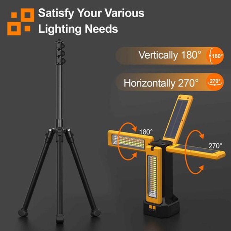 iodoo 13200mAh Rechargeable Solar Work Light, IPX4 Waterproof with Folding Stand Support and Portable Carrying Bag, 8000 Lumen Stepless Dimmable, 4 Lighting Modes, White/Warm/Warm White (Remote)