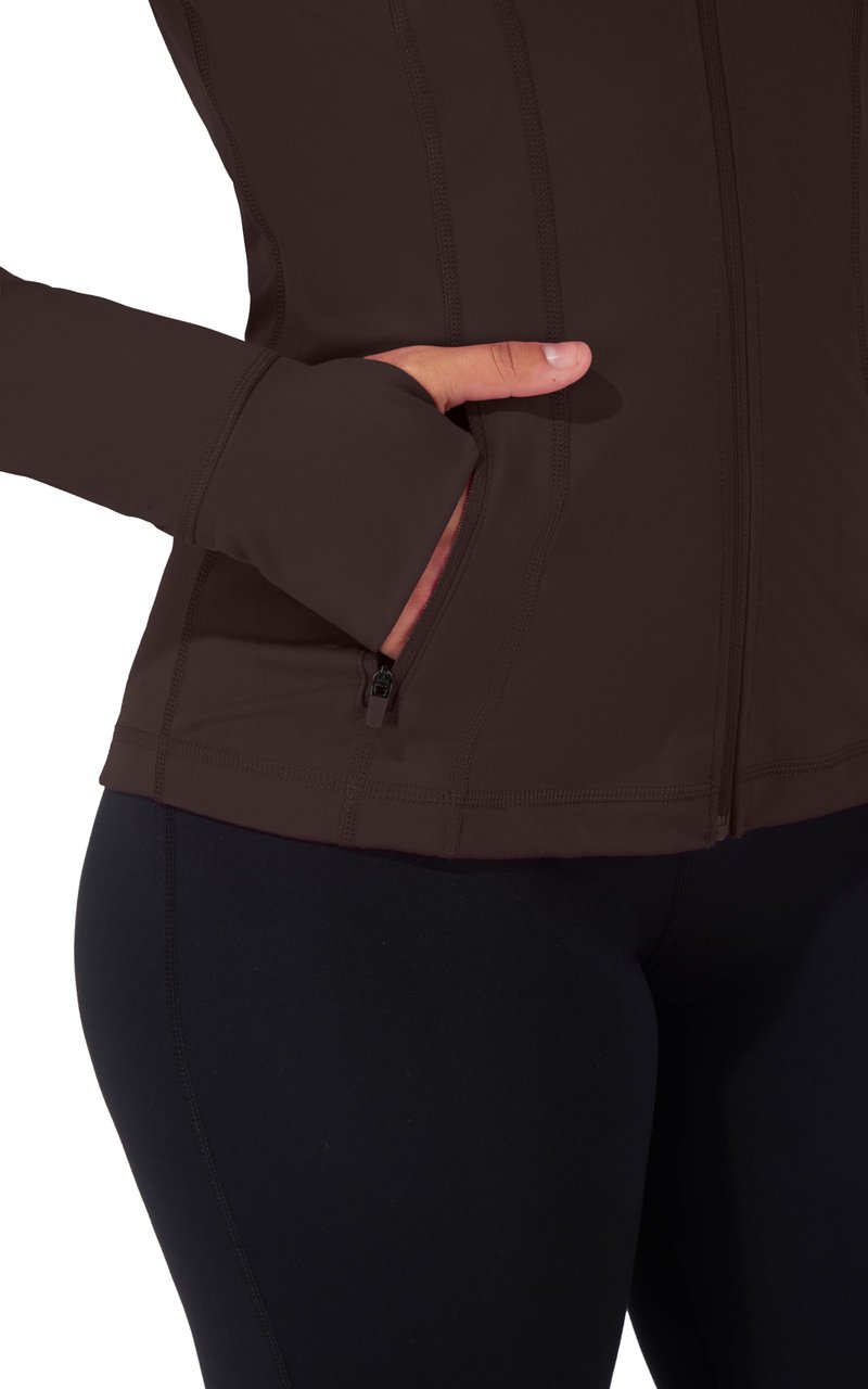 90 Degree By Reflex Full Zip Running Track Jacket Lightweight Athletic Slim Fit Jacket with Thumbholes - Chocolate Mousse - Medium