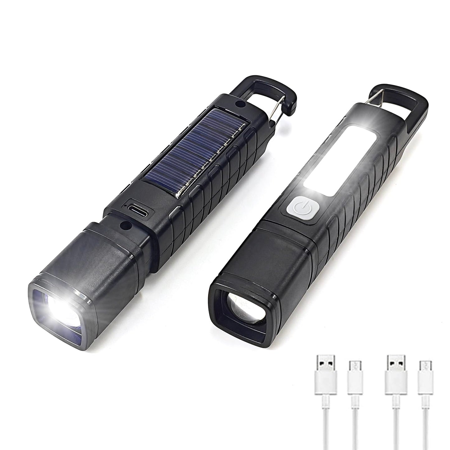 Hilngav 2 Pack Solar Flashlight, Rechargeable Zoomable LED Flashlight, High Lumens Solar Powered Flashlights with Tail Hook Rechargeable Handheld Flashlights for Home Emergency Camping Hiking