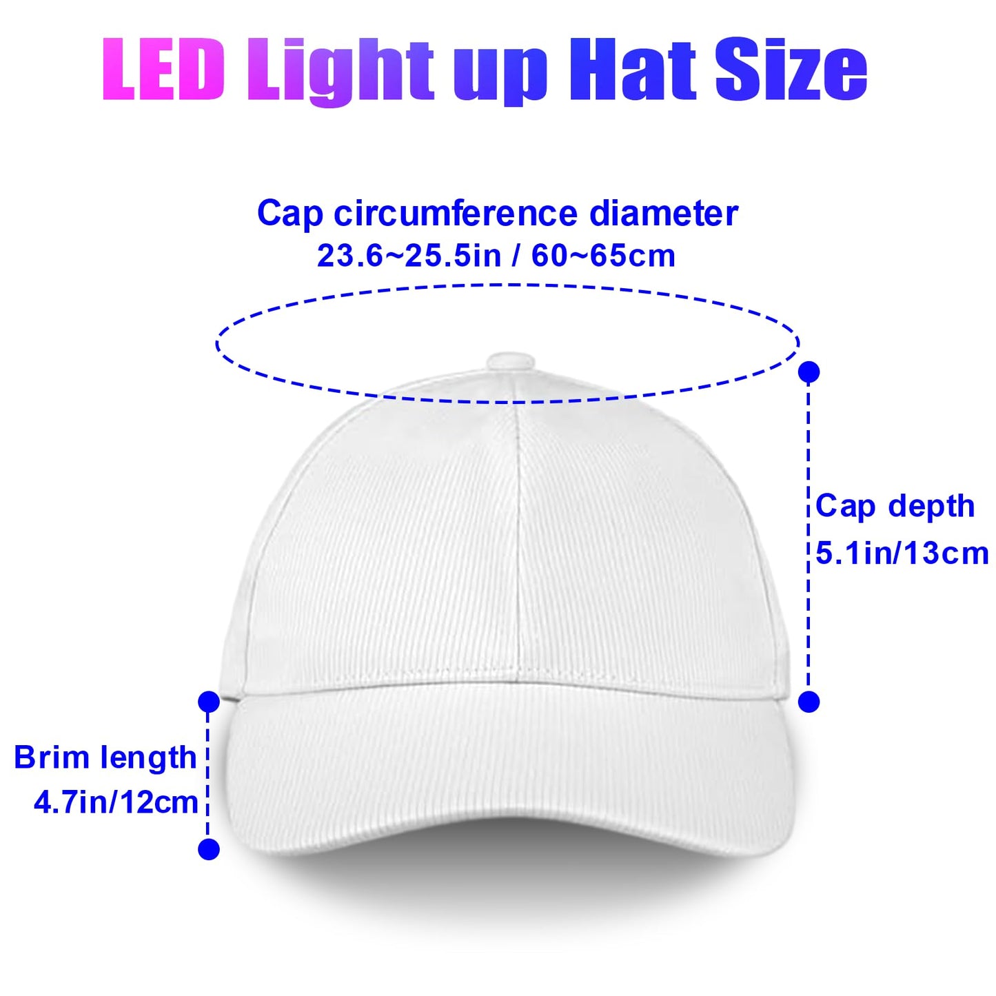 YouRfocus LED Hat Light Up Baseball Cap - USB Rechargeable Glow in The Dark Party Flashing Fiber Rave Hat with 7 Colors 5 Flashing Modes (White)