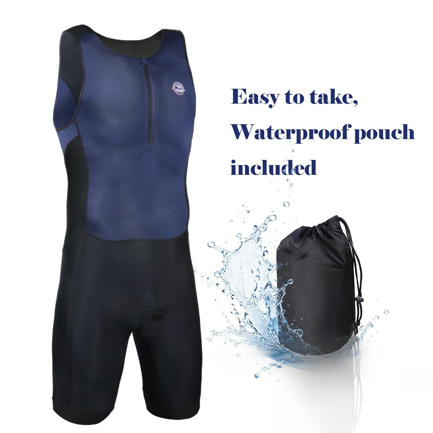 Performance Men's Triathlon Suit， Quick-Dry, Breathable & Lightweight Tri, Ideal for Swimming, Running, and Cycling (US, Alpha, Medium, Regular, Regular, Dark Blue)