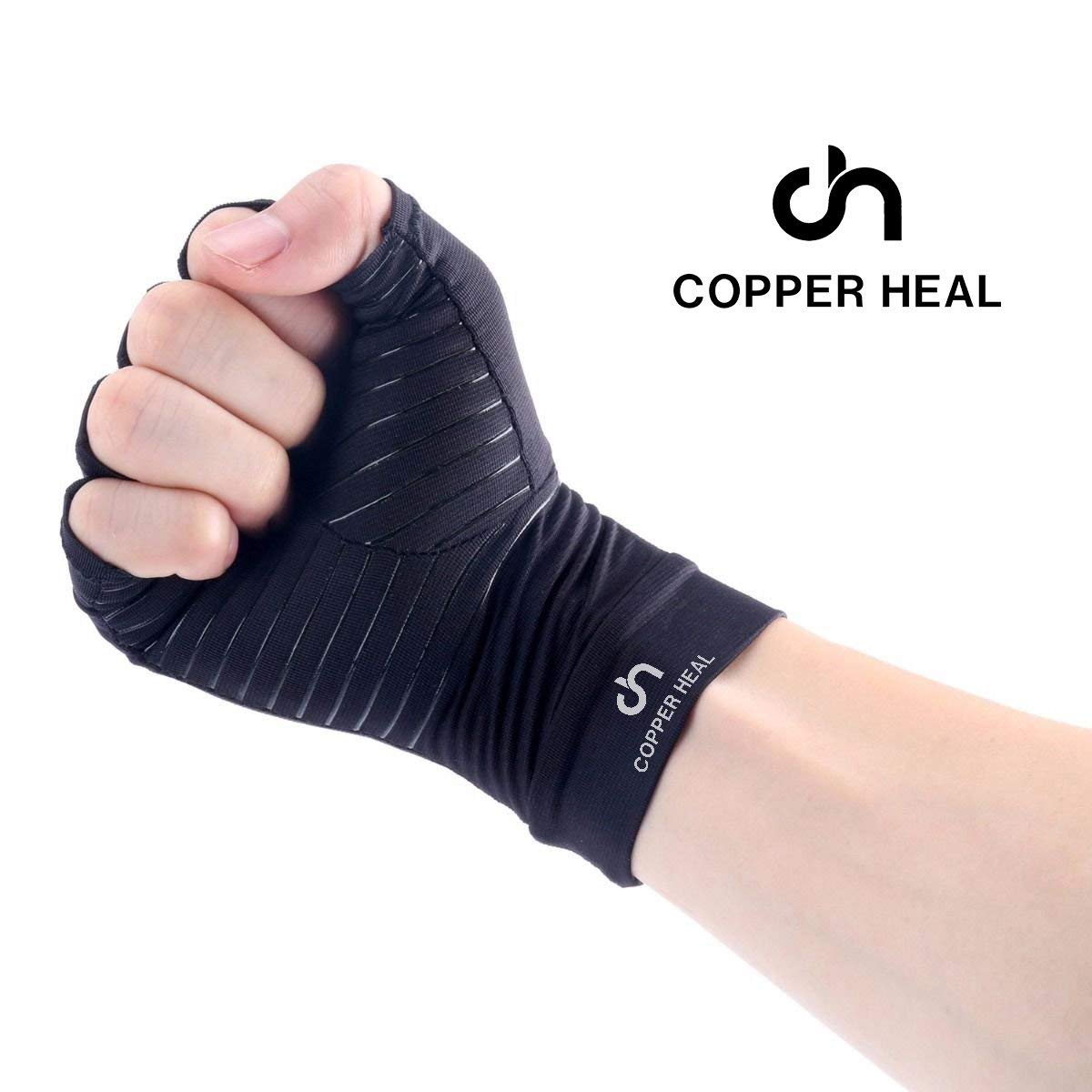 COPPER HEAL Arthritis Compression Gloves - (PAIR) Rheumatoid Arthritis Carpal Tunnel RSI Osteoarthritis & Tendonitis Open Finger
