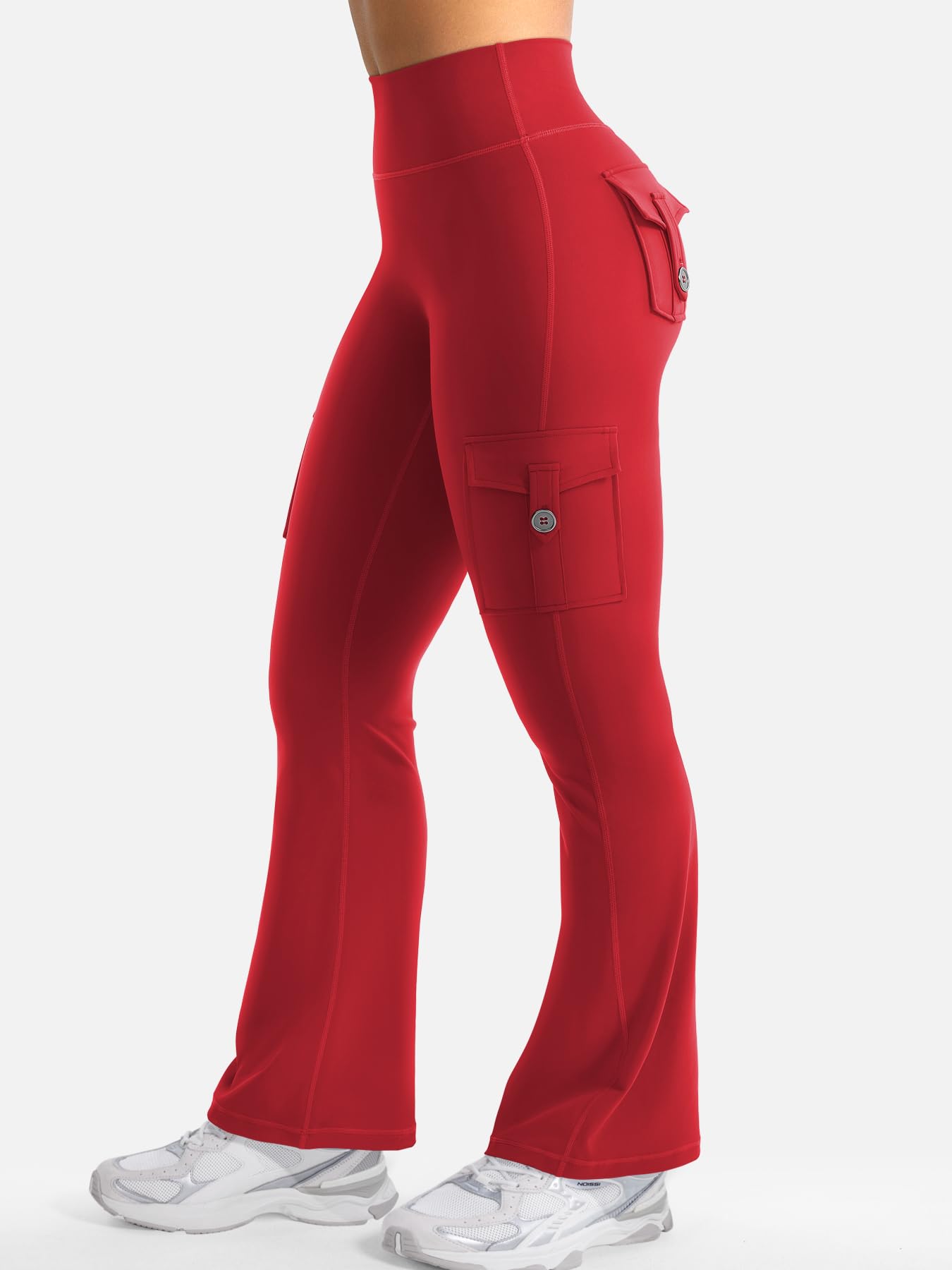 YEOREO CoreFlex Women Workout Flare Leggings with Pockets Scrunch Cargo Gym Yoga Leggings 28" Inseam Red S
