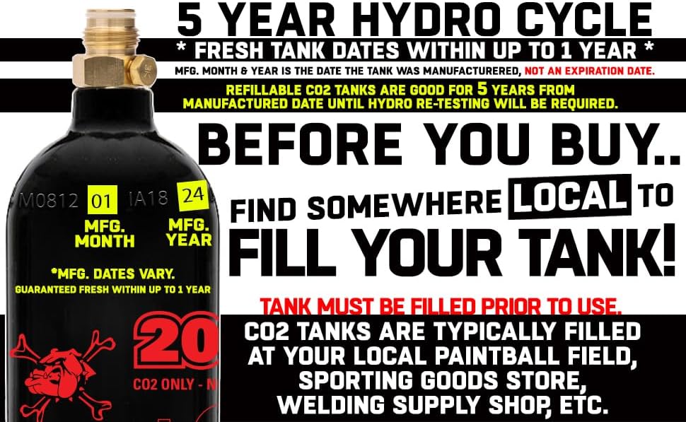 Maddog 20 Oz Refillable Aluminum CO2 Paintball Tank | Lightweight & Durable Design