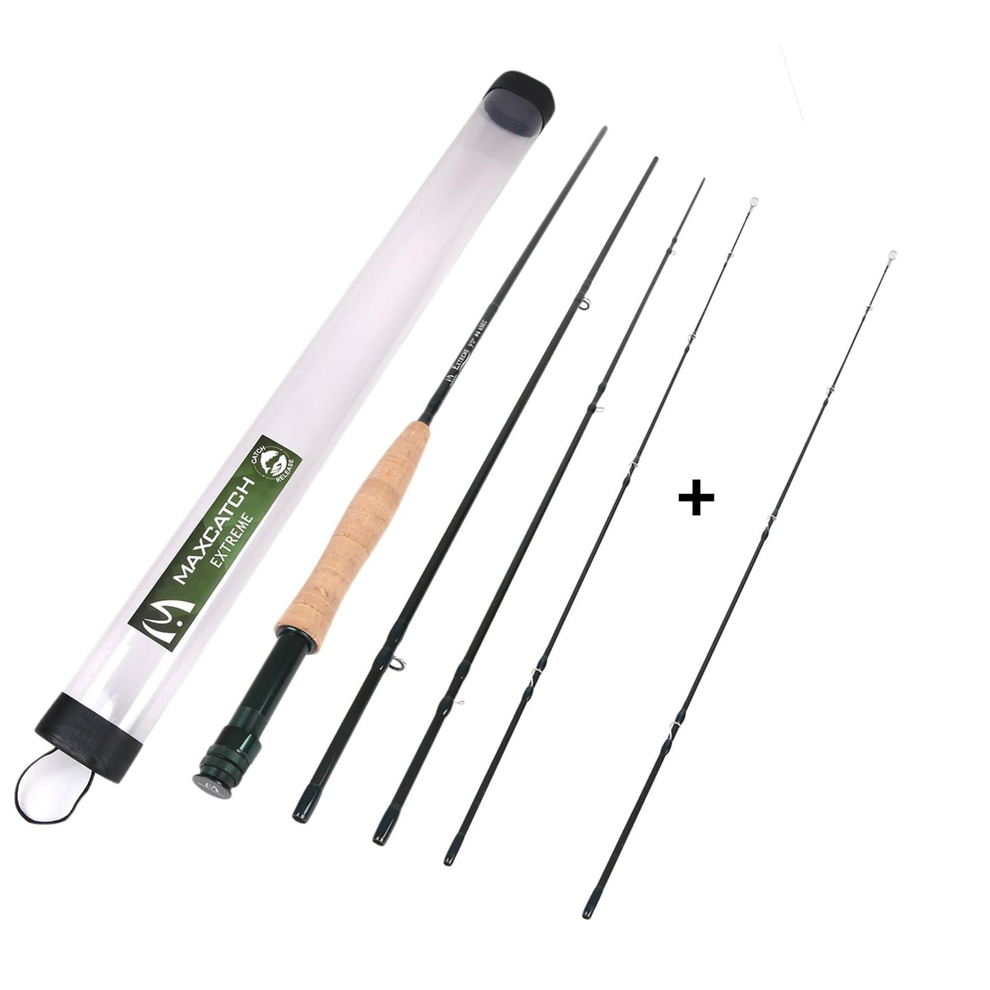 M MAXIMUMCATCH Maxcatch Extreme Graphite Fly Fishing Rod with IM7 Carbon Blank, Hard Chromed Guides, A Cork Grip (Size:3/4/5/6/7/8/10wt) (Extreme Rod+A Spare Tip Section, 9ft 8weight 4sec)