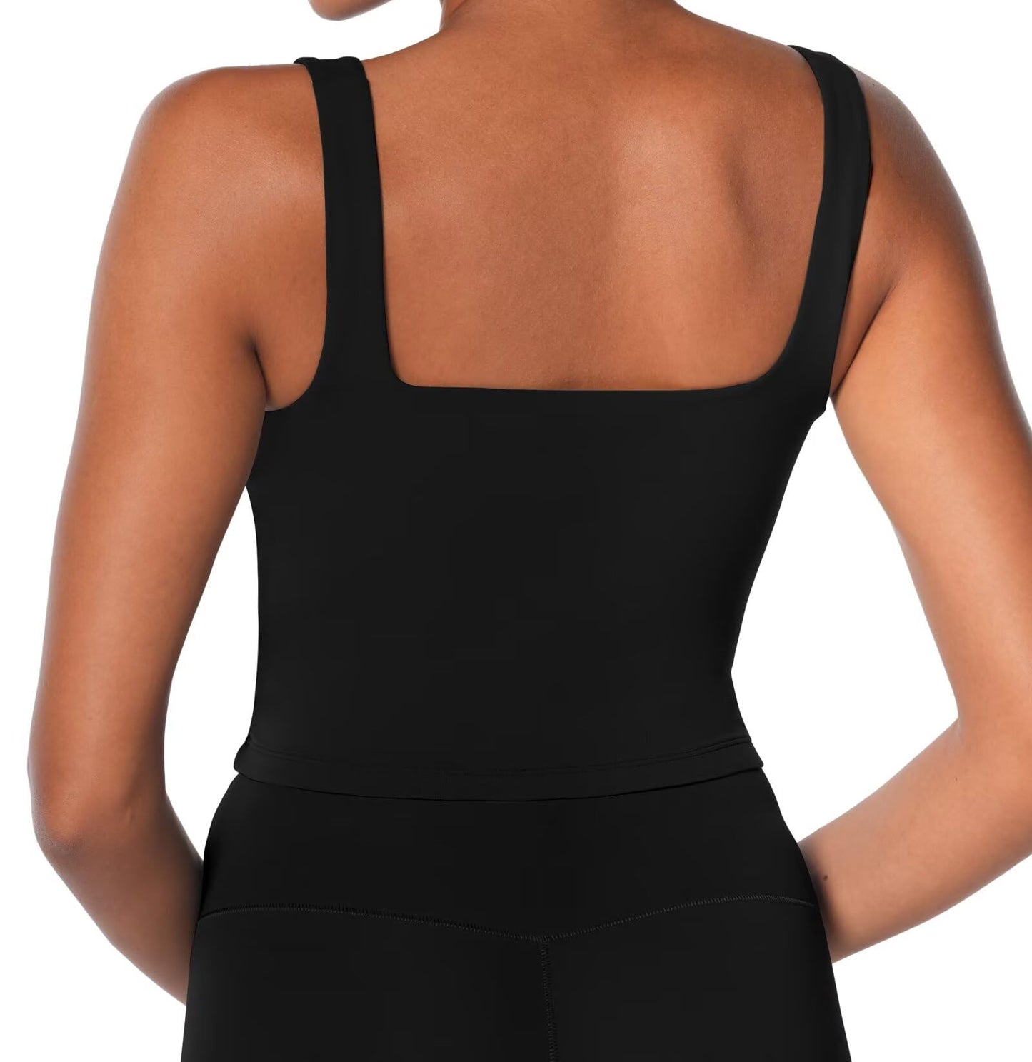 Sunzel Women's Double Lined Square Neck Fitted Crop Workout Tank Top Black