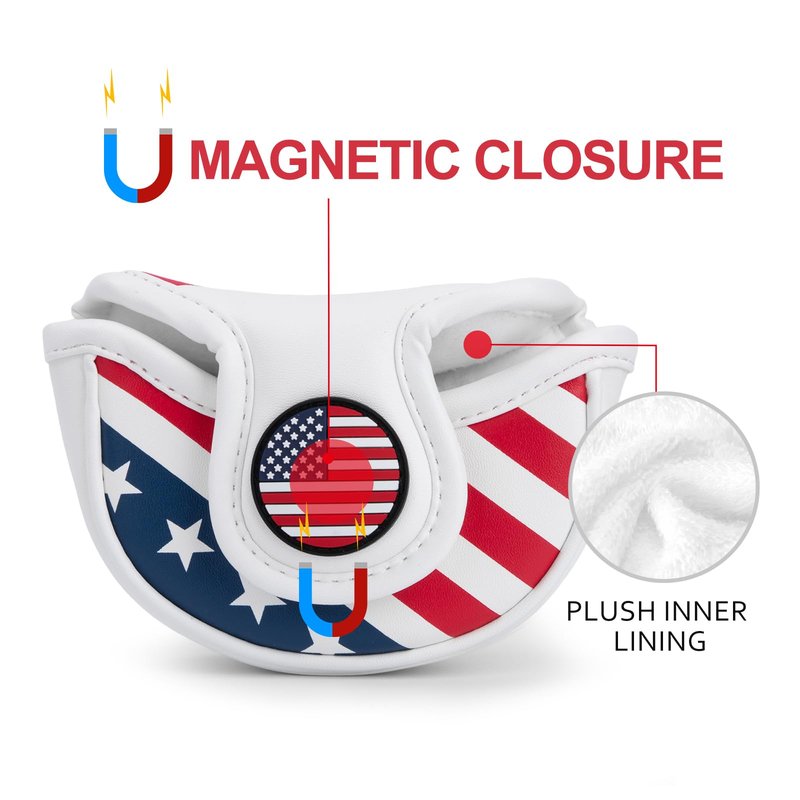 Patriotic Golf Mallet Putter Cover, PU Leather, Magnetic (Center Shafted (mid Mallet))