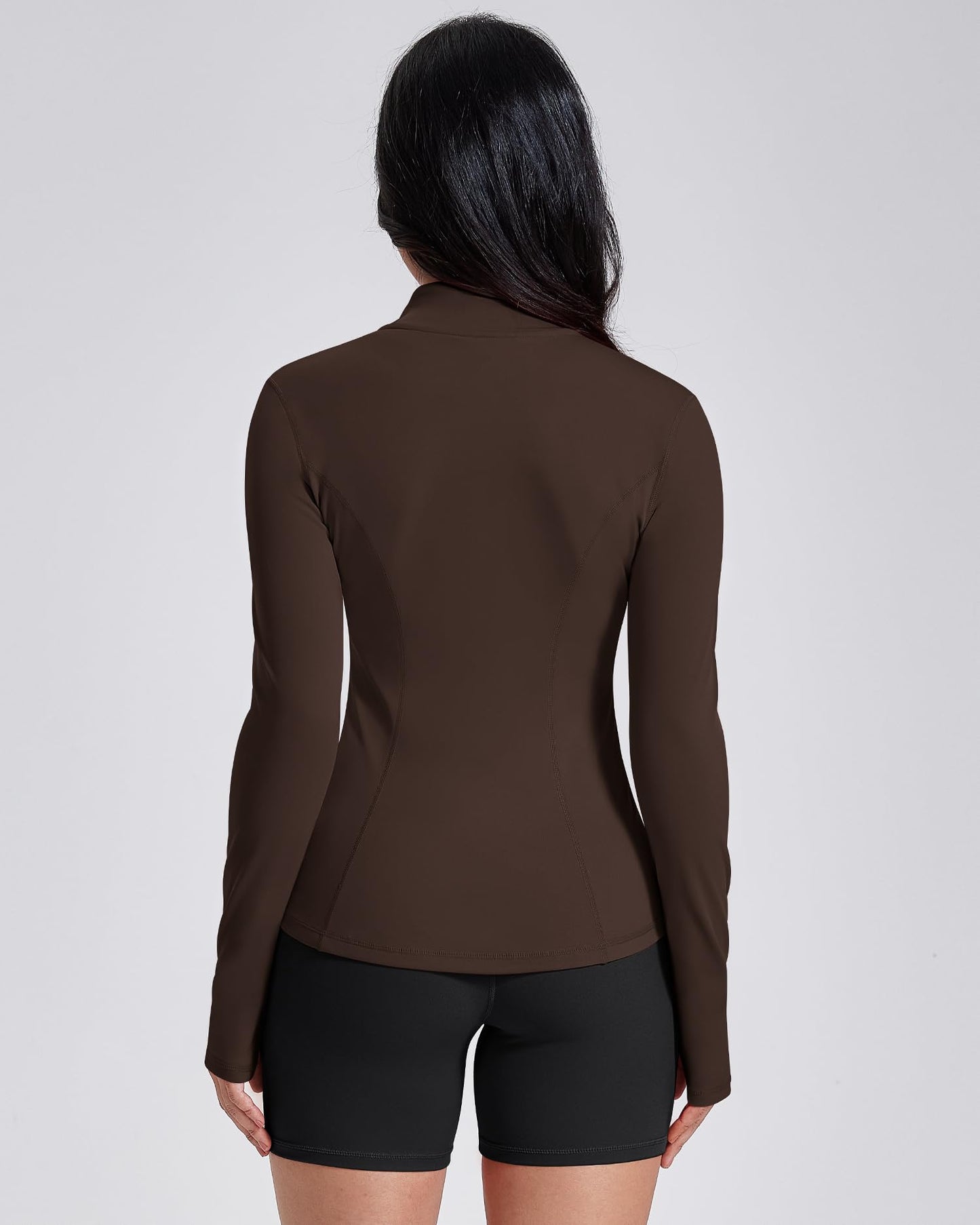 AVGO Womens Workout Jackets Lightweight Athletic Zip Up Jacket Slim Fit Running Gym Top with Pockets & Thumb Holes(Roasted Brown, XL)