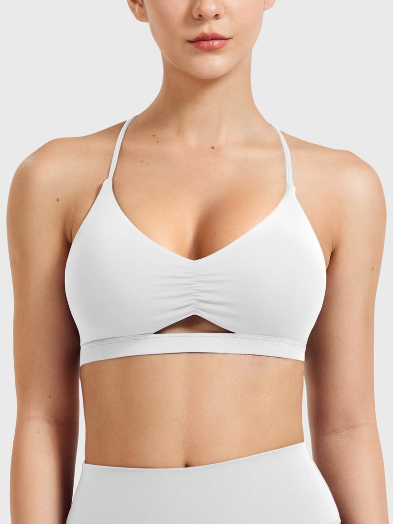 YEOREO Women's Sports Bras Chilene Strappy Criss Cross Open Back Low Impact Removable Cups Gym Yoga Workout Bra White