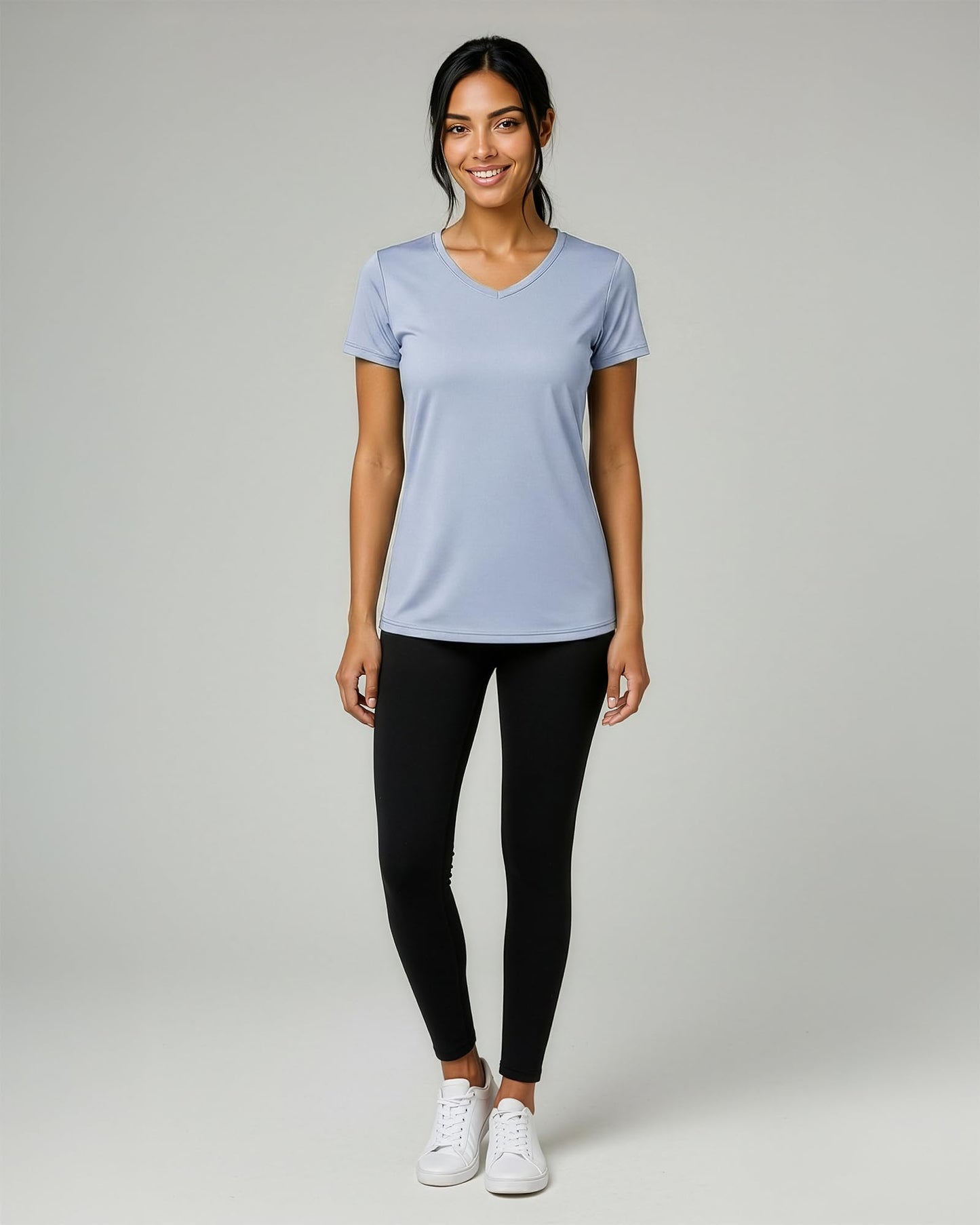 Real Essentials 5 Pack: Women's Dry-Fit Short Sleeve V Neck T Shirt Workout Fitness Yoga Top Tee, Set 16, XL