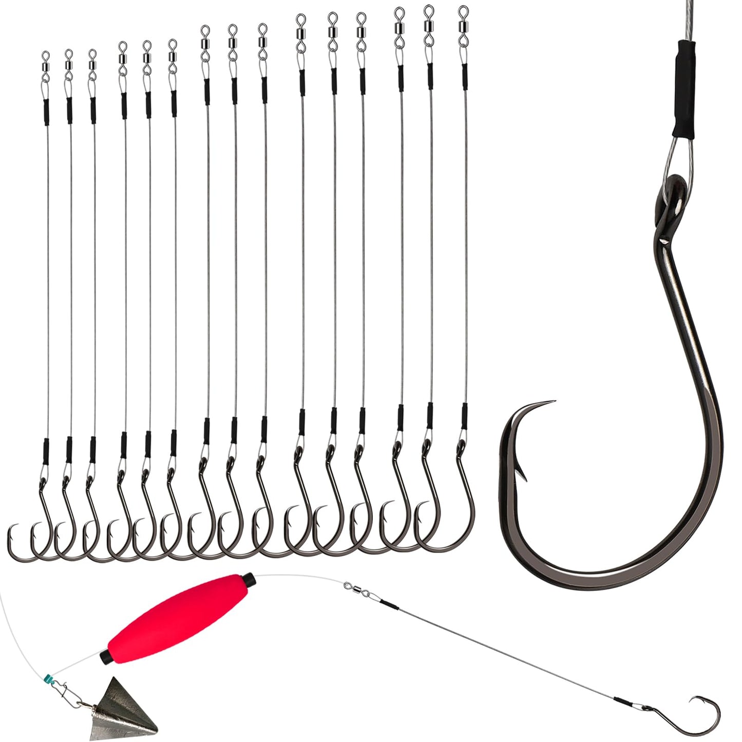 Dovesun 30PCS Circle Hooks Fishing Pre-Rigged Catfish Rig for Saltwater Freshwater Catfish Hooks with Wire Leader Five Sizes 2/0 4/0 6/0 8/0 10/0