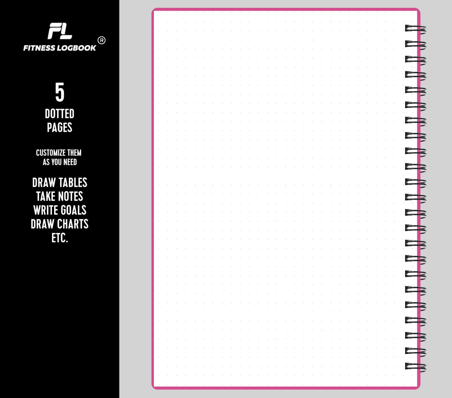 Fitness Logbook (Pink) - A5 Undated Workout Journal For Men & Women - Plastic Cover & Thick Paper - Planner Log Book To Track Weight Loss, Muscle Gain, Gym Exercise, Bodybuilding Progress