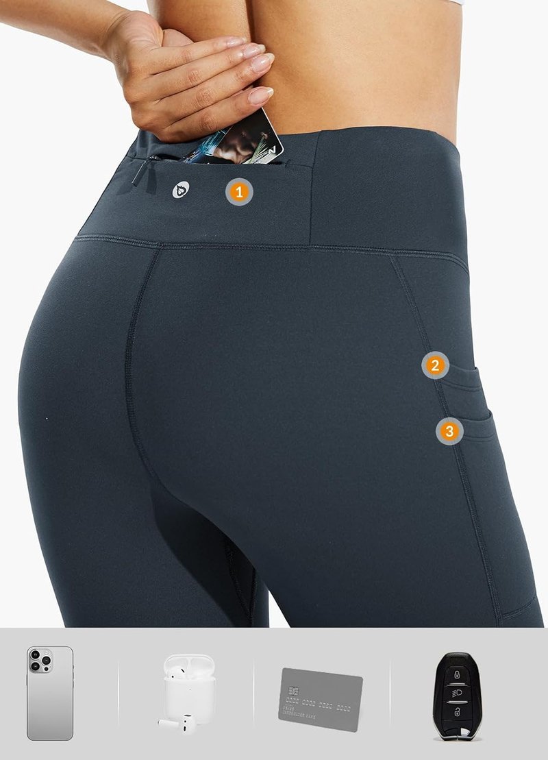 Baleaf Women's Fleece Lined Leggings - Water Resistant Thermal Tights with Pockets for Winter Running | High Waisted