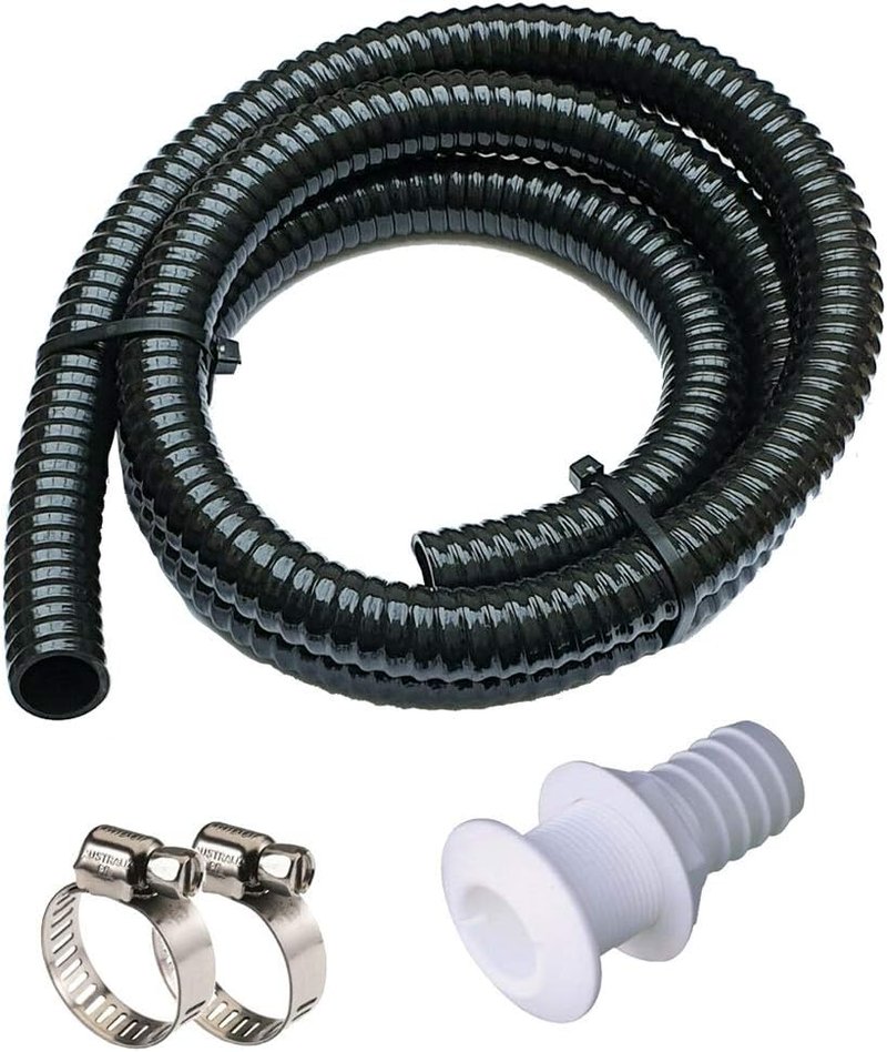 Bilge Pump Installation Kit - 1-1/8 Inch Dia Kink-Free PVC Hose | 6 FT with Clamps & Thru-Hull Fitting