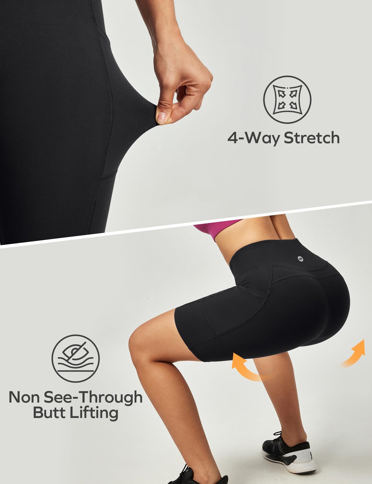 Ewedoos Biker Shorts Women Tummy Control Workout Shorts with 3 Pockets High Waisted Compression Gym Running Yoga Shorts Women Black