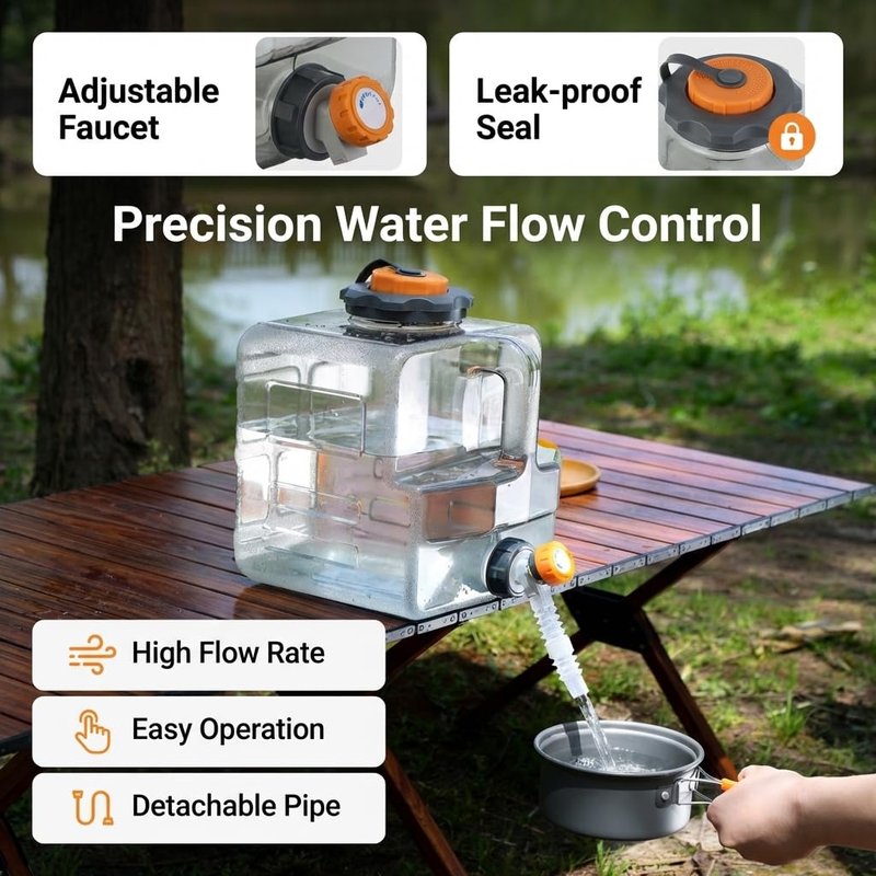 Sparkstarses 5.28 Gallon Water Jug, Camping Water Container with Spigot, No Leakage Water Tank Compatible with Electric Water Pumps, Water Bucket for Emergency Outdoor Hiking Picnic