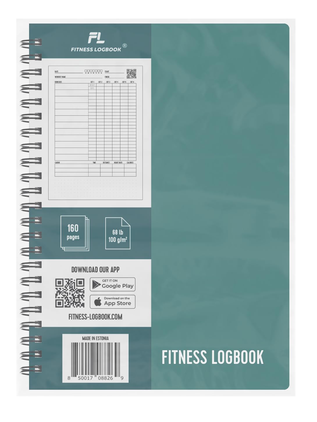 Fitness Logbook (Green) - A5 Undated Workout Journal For Men & Women - Plastic Cover & Thick Paper - Planner Log Book To Track Weight Loss, Muscle Gain, Gym Exercise, Bodybuilding Progress