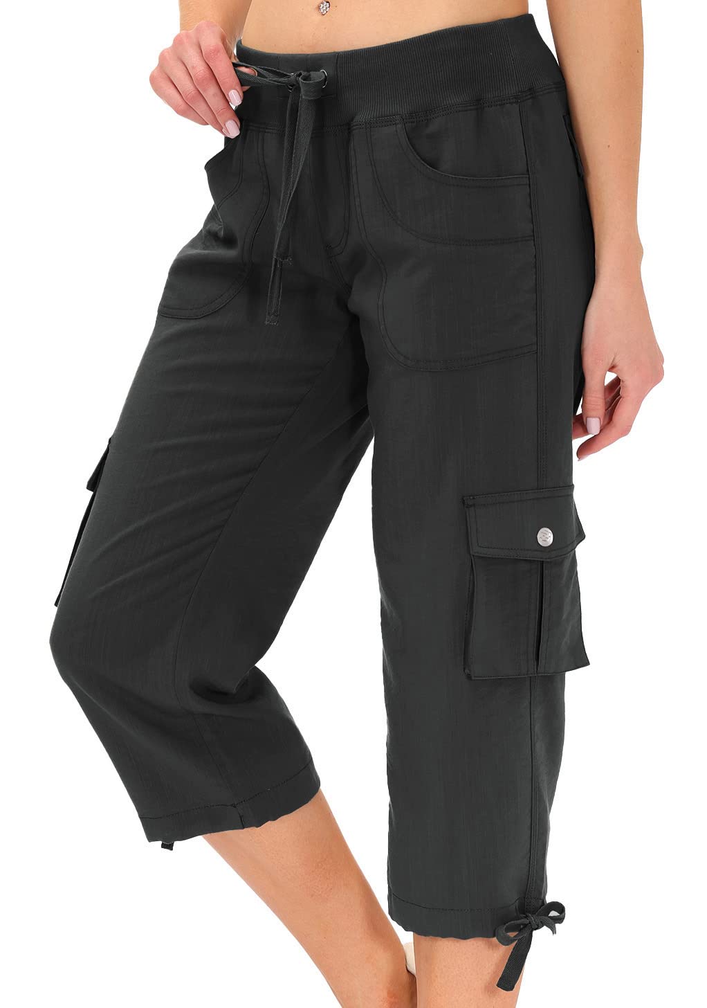 MoFiz Womens Capris with Pockets Loose Fit Casual Capri Pants Dressy Lightweight Ladies Baggy Cargo Pants for Hiking Dark Grey 3XL