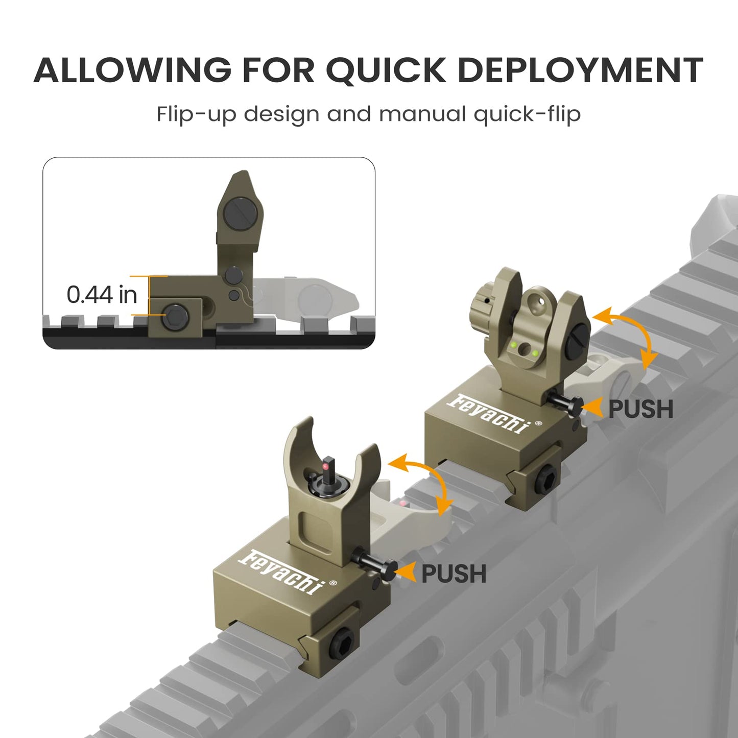 Feyachi S27 Fiber Optic Iron Sights Flip Up Front and Rear Sites with Red and Green Dot Picatinny Backup Sight Set (Sand)