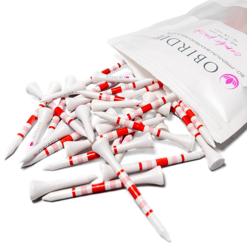Obirdie Bamboo Golf Tees Bulk Pack of 50 Strong Durable Golf Tees 2.75 and 1.5 Inch Short and Long Golf Tees for Women Eco Friendly Bamboo Tees Golf Accessories Womens Golf Ball Tees (Red & Pink)