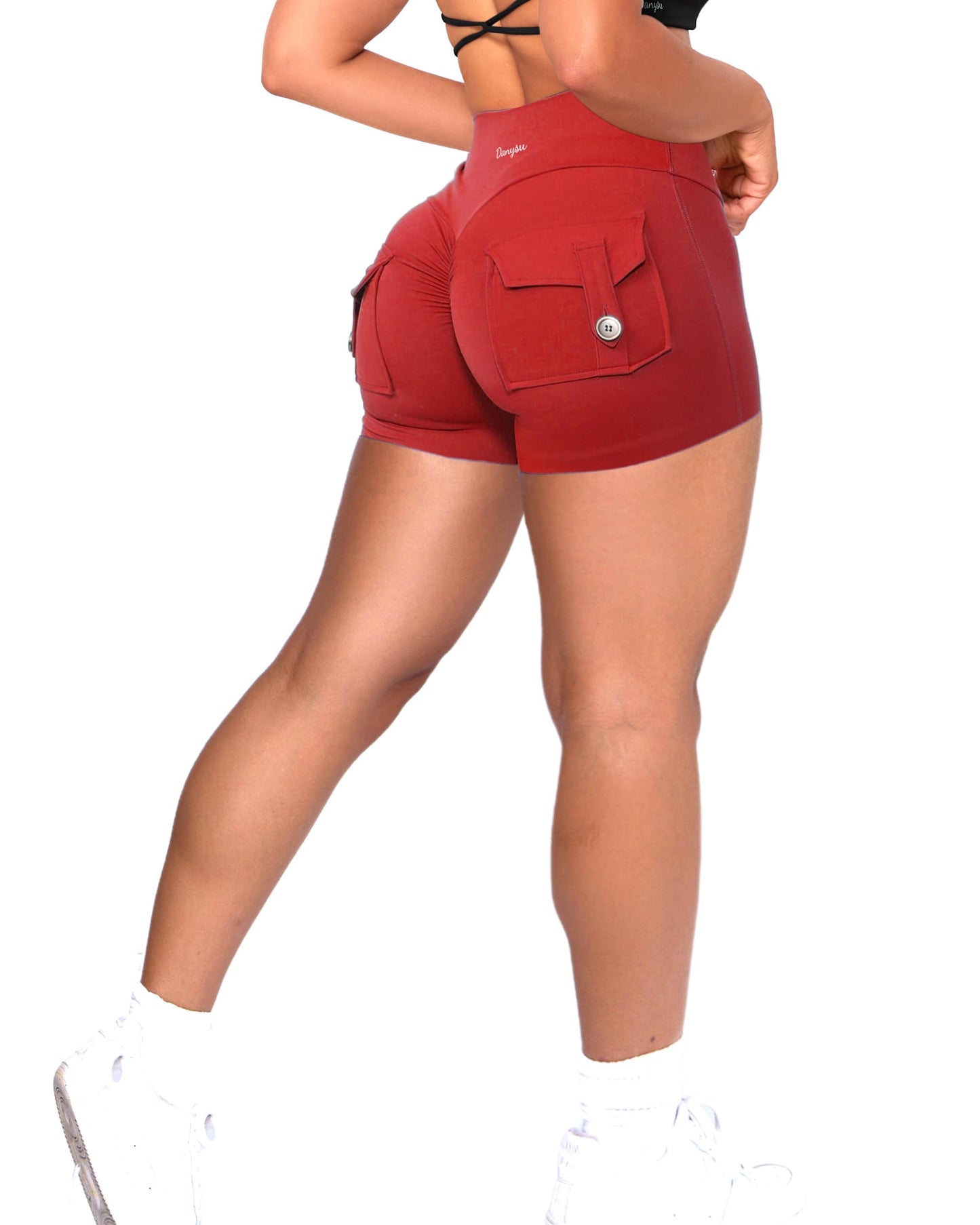 Danysu Pocket Shorts for Women Workout Shorts Brazilian Scrunch Butt Lift Ruby Red M