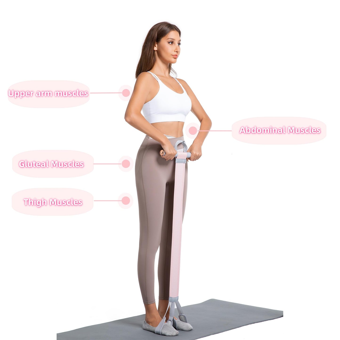 Multifunctional Tension Rope Set – Sit-Up Assistance, Knitted Fitness Equipment for Abdominal/Waist/Arm/Leg Stretching & Weight Loss Training (Baby Pink)